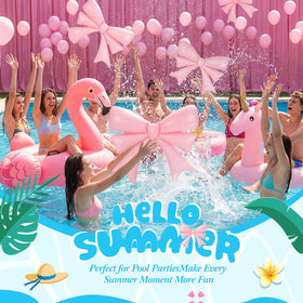 Teyva Daily pink bow pool float close up highlights durable PVC material.