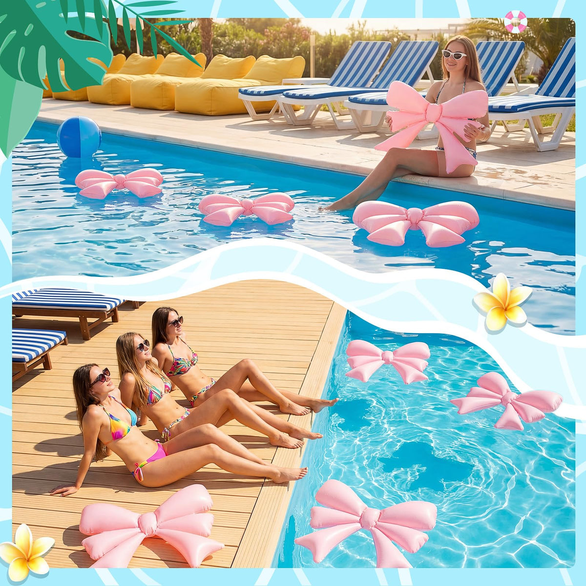 Teyva Daily pink bow pool party scene for summer celebrations.
