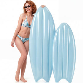 Teyva Daily small macaron blue surfboard decoration adds playful vibe to pool parties.