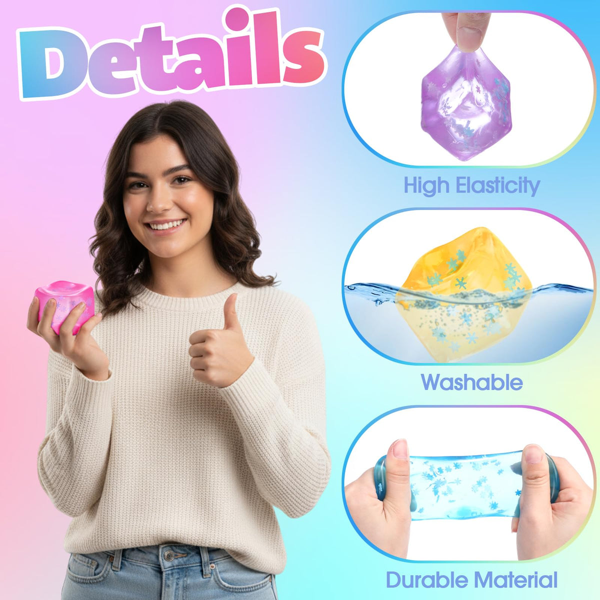 Teyva Daily purple ice snowflake stress cube with slow return for soothing squeezes.