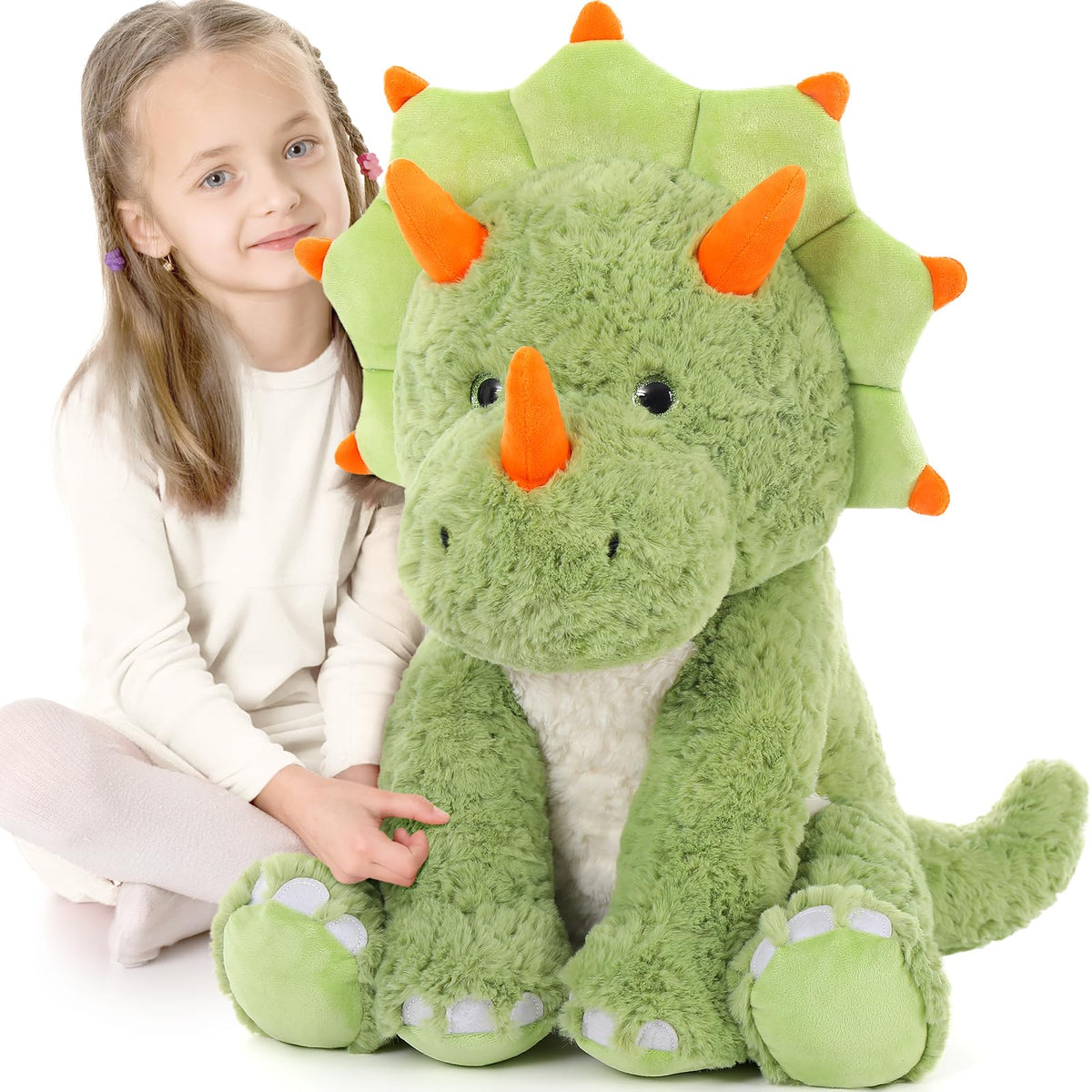 Tezituor 24-inch green dinosaur plush ideal for hugging and decor.