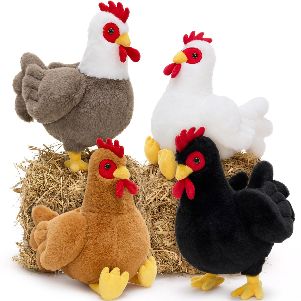Tezituor 4-pcs large chicken stuffed animals set, 12 inch, ideal for party decor and gifting.