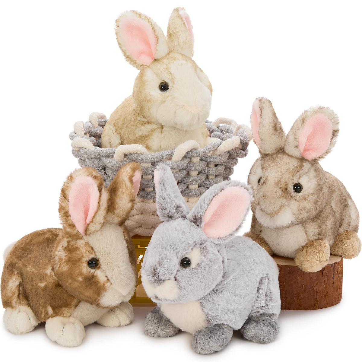 Tezituor 4-pcs rabbit plush set in four colors for versatile play.