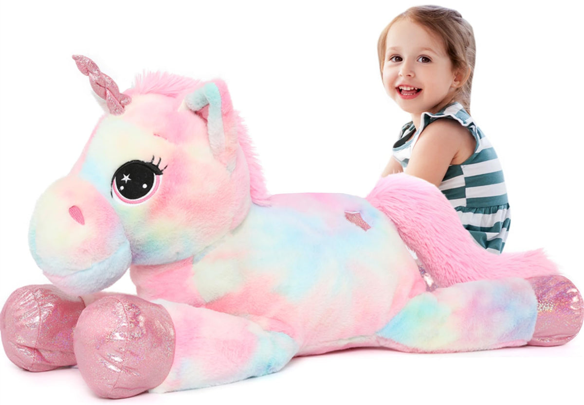Tezituor 43in giant unicorn plush full-body view showing impressive size for cuddling