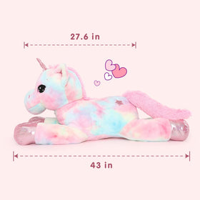 Tezituor unicorn plush rainbow mane close-up highlighting vibrant colors