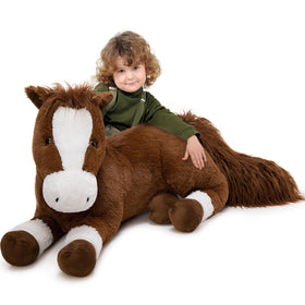 Tezituor 47-inch giant horse plush in full length, ideal for couch cuddle and bedtime.