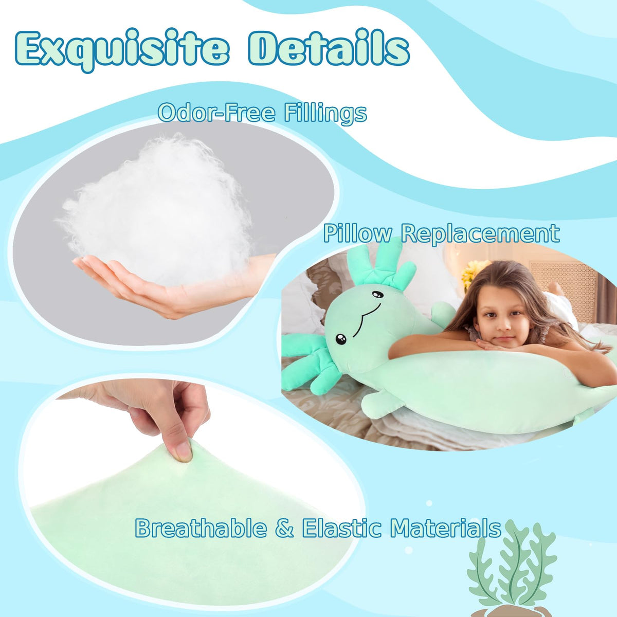 Tezituor axolotl side sleeper pillow supports a comfortable rest.