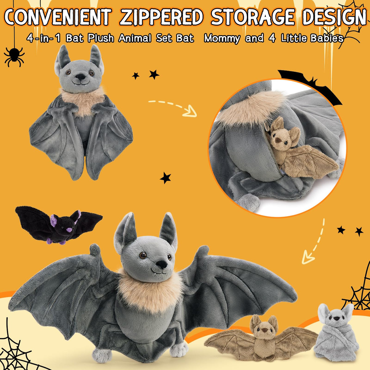 Tezituor gray baby bat plush, cozy bed companion