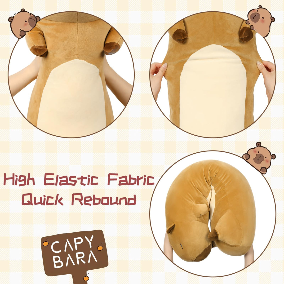 Tezituor capybara pillow C-shape design provides arm and knee support.