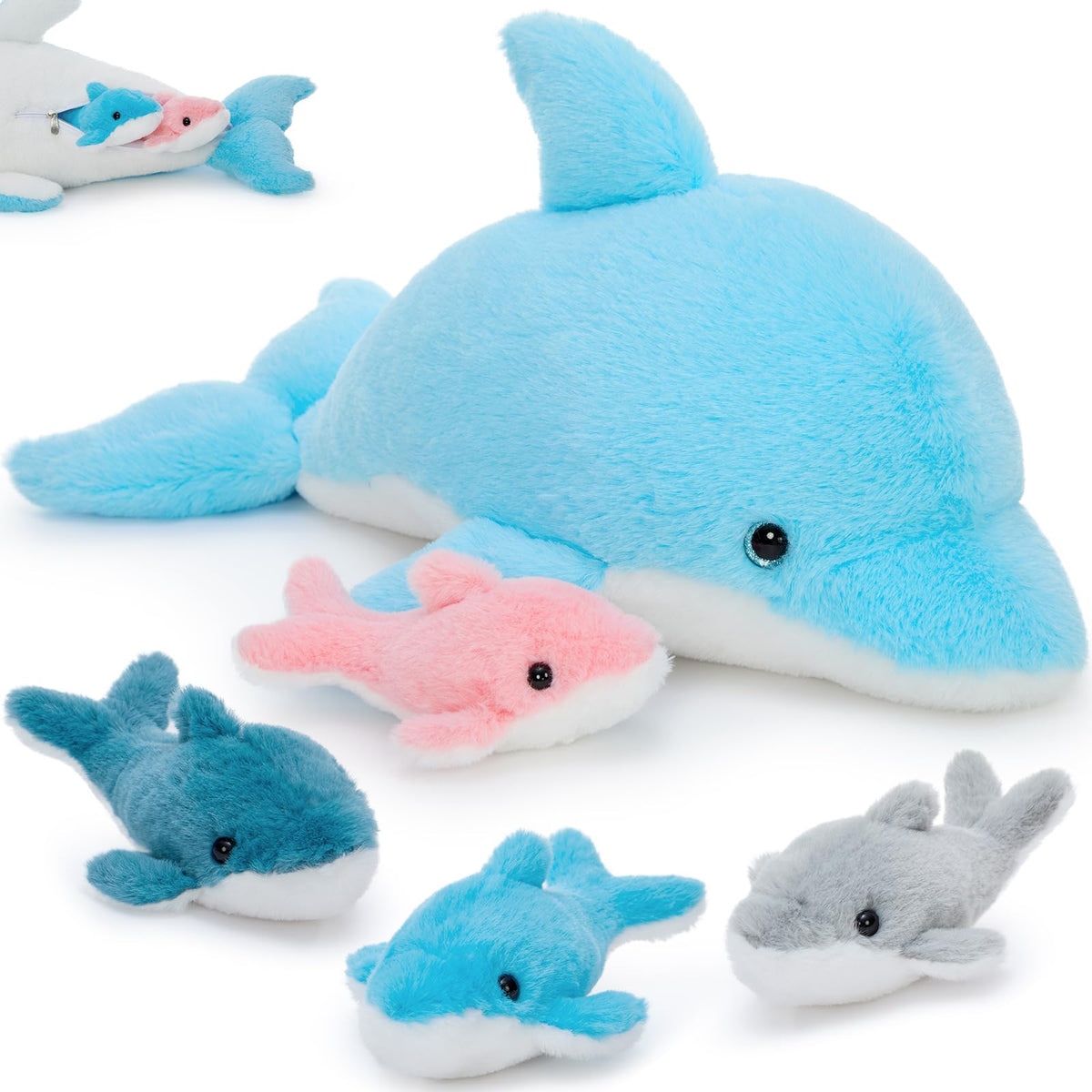 Tezituor dolphin mother with four babies plush cuddling companion