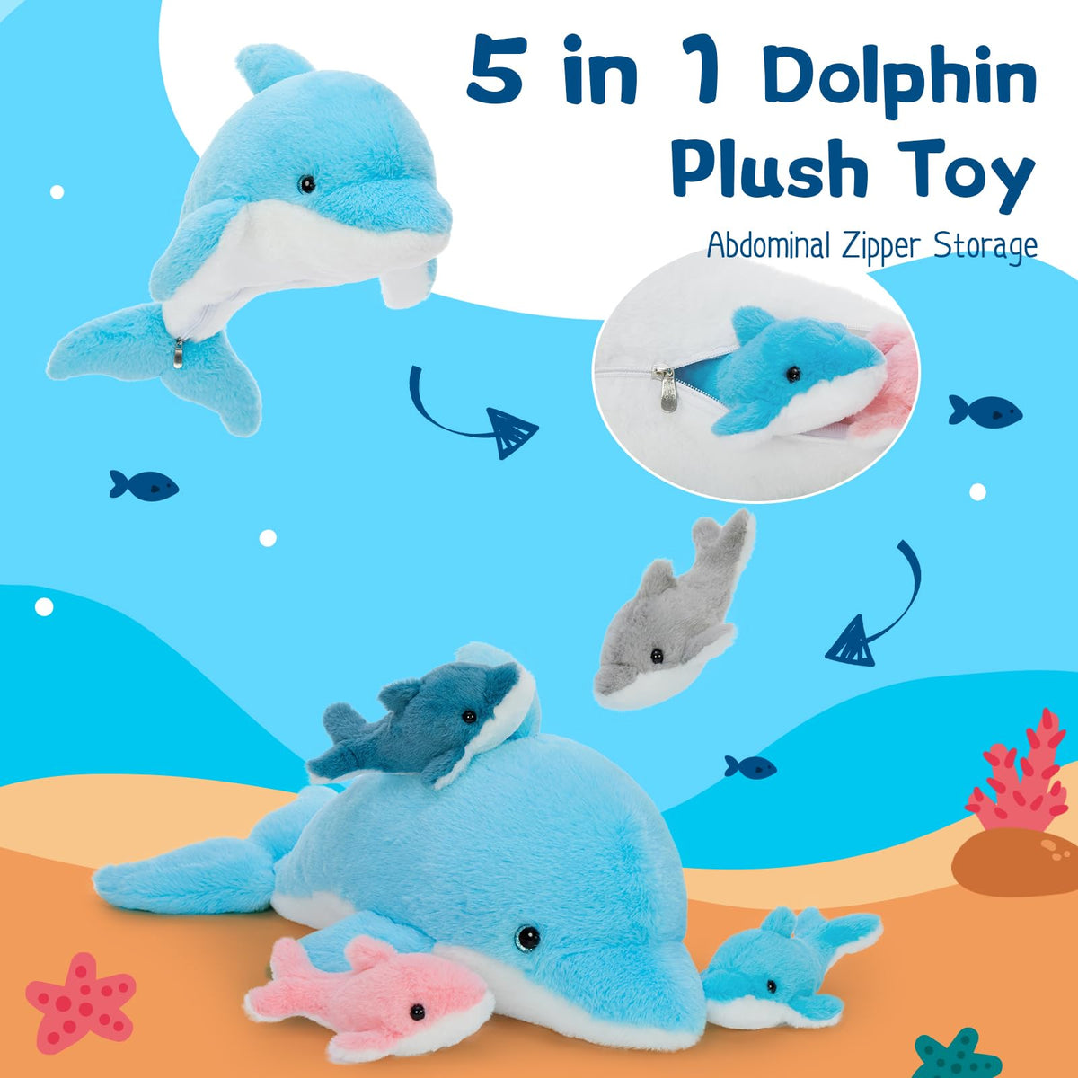 Tezituor dolphin plush soft texture invites gentle hugging and comfort