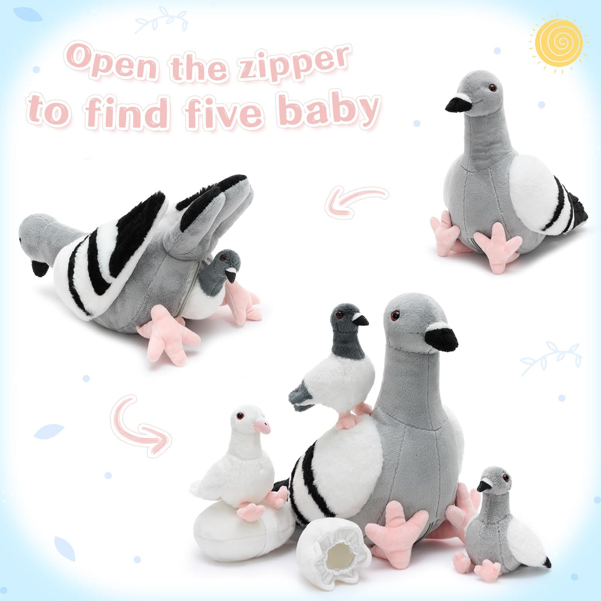 Tezituor Easter Pigeon Baby D Grey plush for bedtime companionship.
