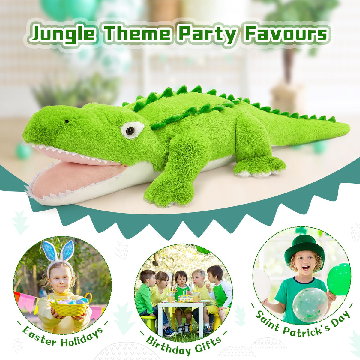 Tezituor giant alligator pillow rests comfortably on sofa or bed.