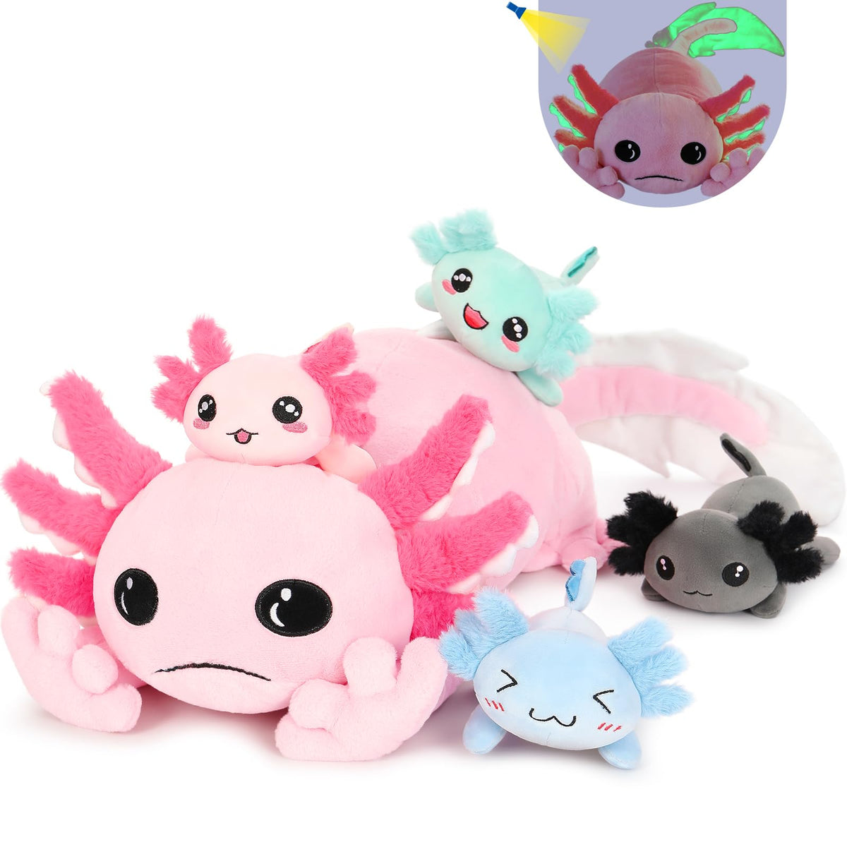 Tezituor giant axolotl plush exterior view—soft and cuddly, ideal for comforting hugs.