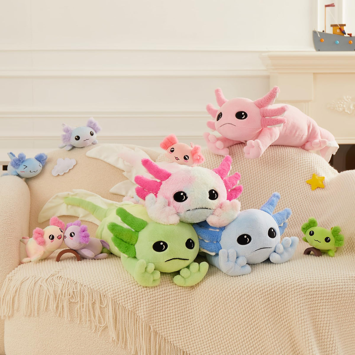 Tezituor giant axolotl plush gift-ready packaging—perfect for birthdays and holidays.