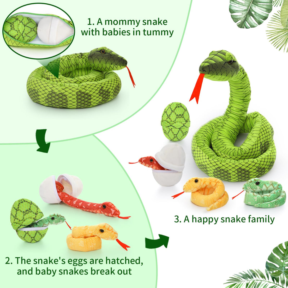 Tezituor baby yellow snake plush, colorful playmate for creative games