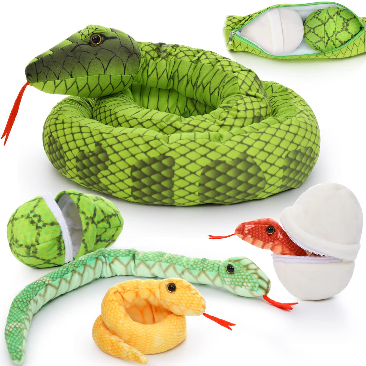 Tezituor giant snake mommy plush, jumbo cuddle buddy for bedtime and play