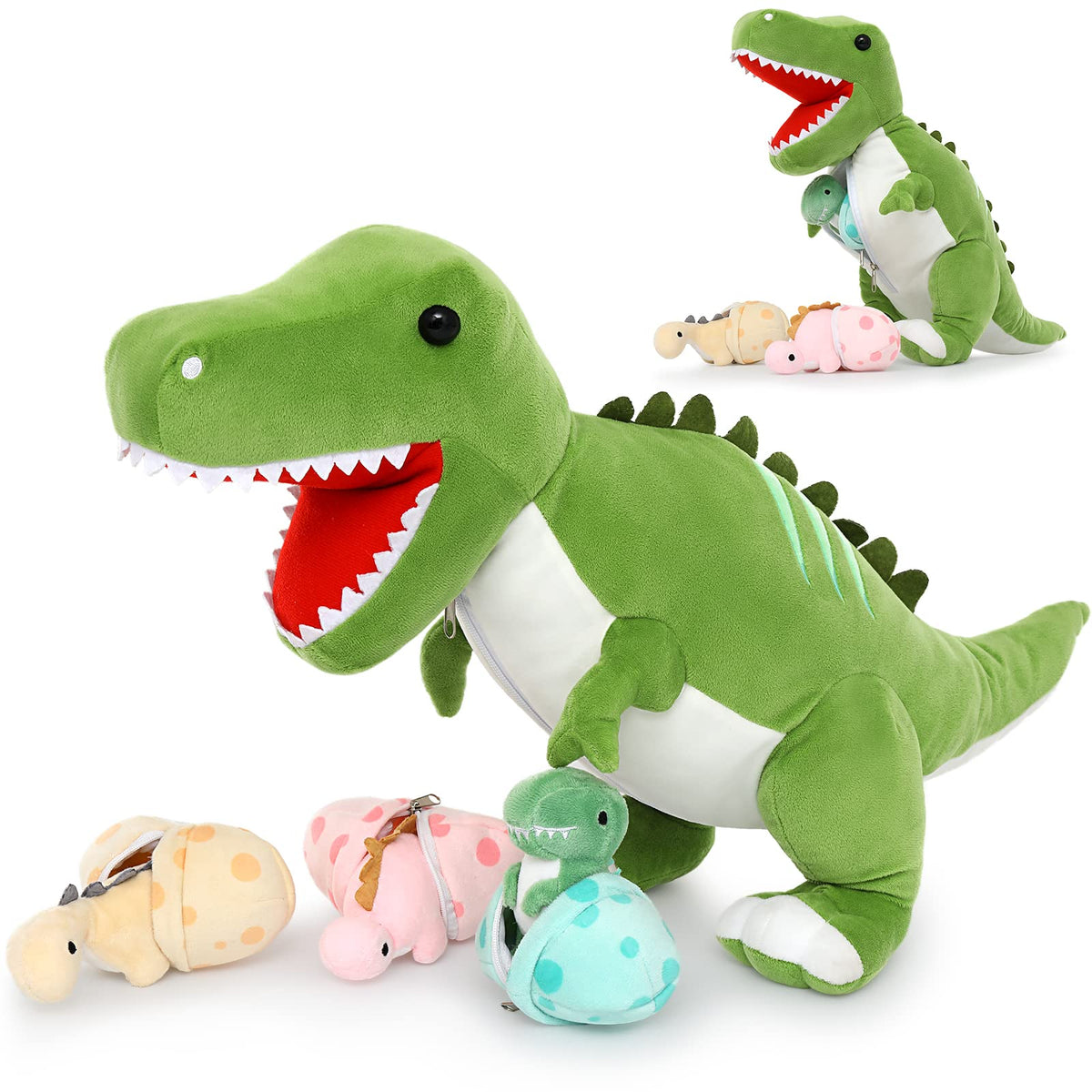 Tezituor giant T-Rex mommy plush with babies for imaginative play
