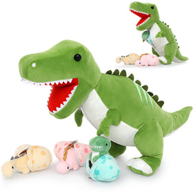 Tezituor giant T-Rex mommy plush with babies for imaginative play