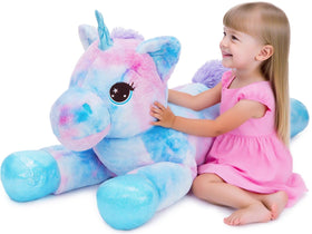 Tezituor giant unicorn 43in plush for cozy room decor and cuddles.