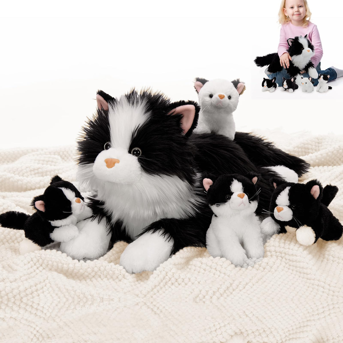 Tezituor large cat plush 20in black and white for cozy play and decoration.