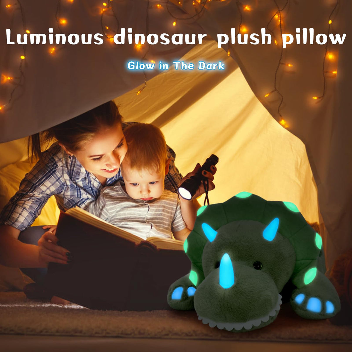 Tezituor large green dino pillow offers soft, comforting support for lounging.