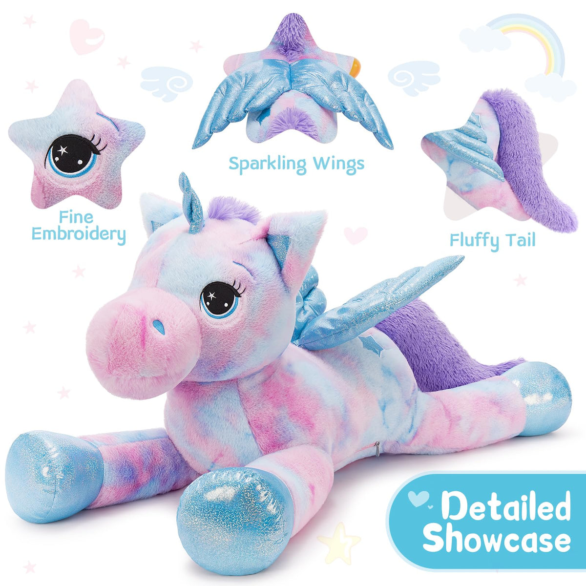 Tezituor rainbow fur unicorn with embroidery and wings sparks imaginative storytelling.