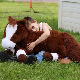 Tezituor horse plush close-up shows soft, hypoallergenic texture for gentle snuggles.