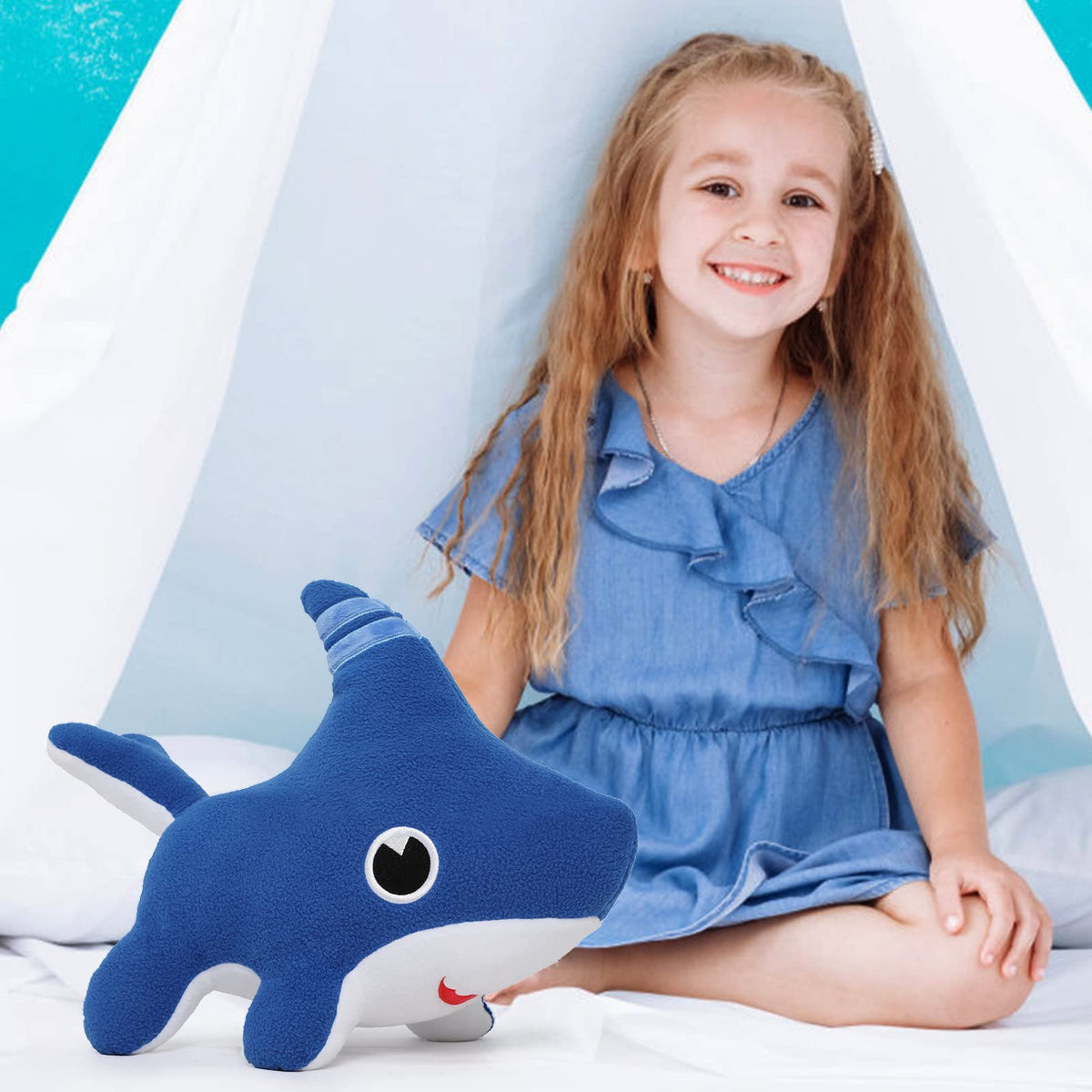 Tezituor Shark Dog plush back view, shows durable stitching and shape.