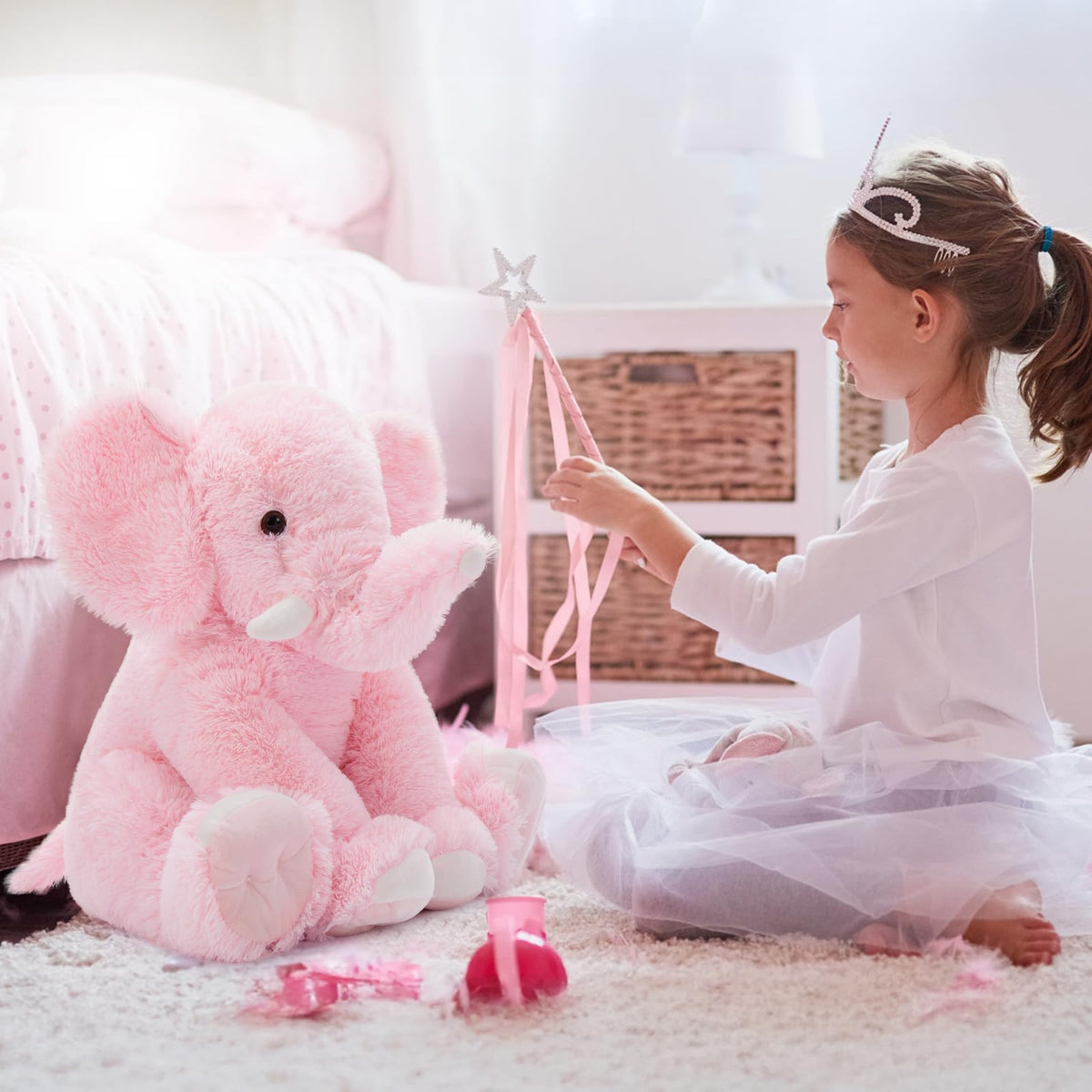 Tezituor soft plush fabric elephant offers comforting texture for kids nighttime routines.