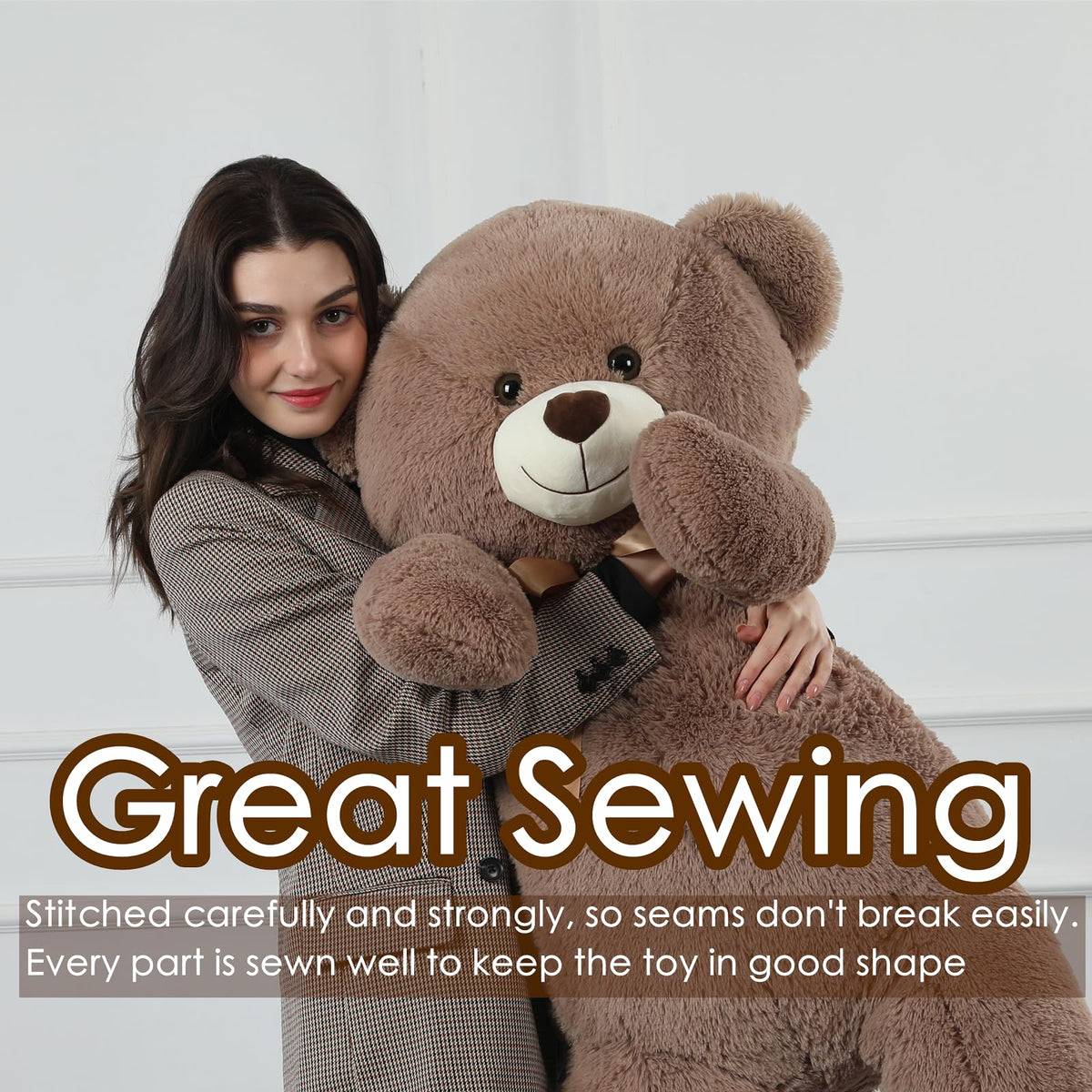 Tezituor teddy bear with satin ribbon adds charming touch to bedrooms