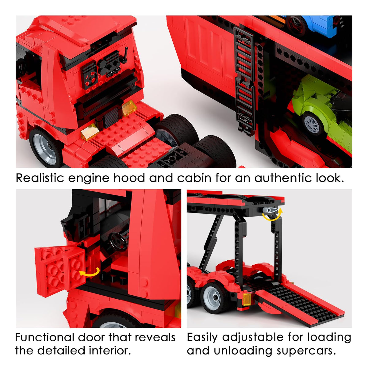 TG BLOCKS Micro Brick Car Transporter loading ramp in action for realistic loading