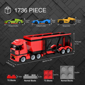 TG BLOCKS Micro Brick Car Transporter side view with opening doors for interactive builds