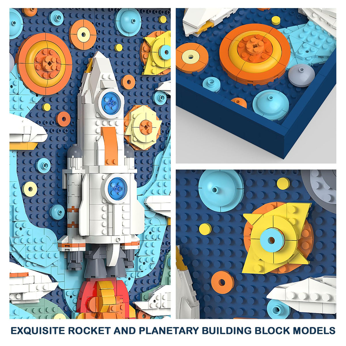 TG BLOCKS micro brick detailed rocket sculpture enhances room focal point.