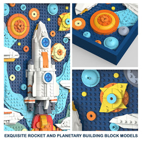 TG BLOCKS micro brick detailed rocket sculpture enhances room focal point.