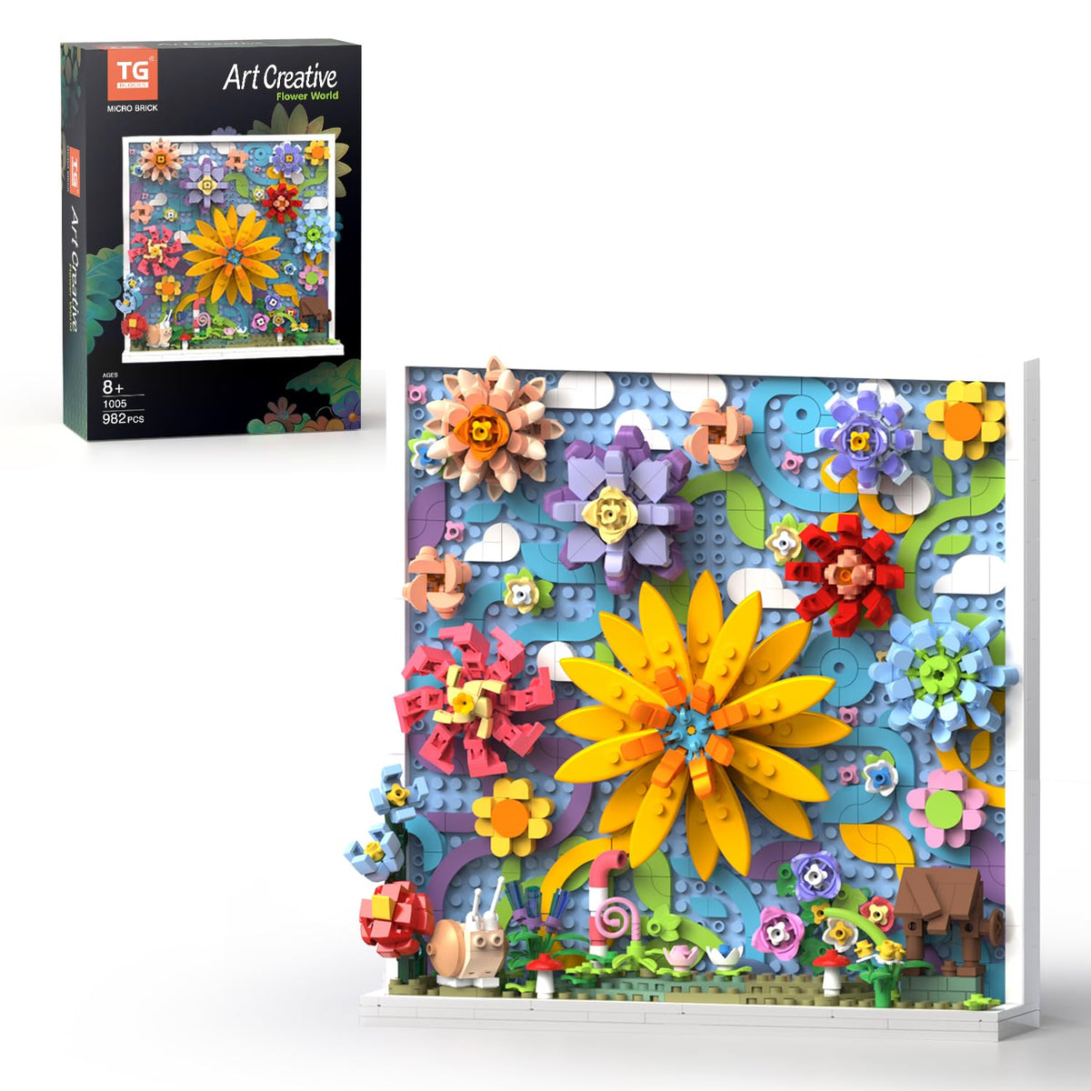 TG BLOCKS Micro Brick Flower World wall art featuring sunflower scene for vibrant home decor