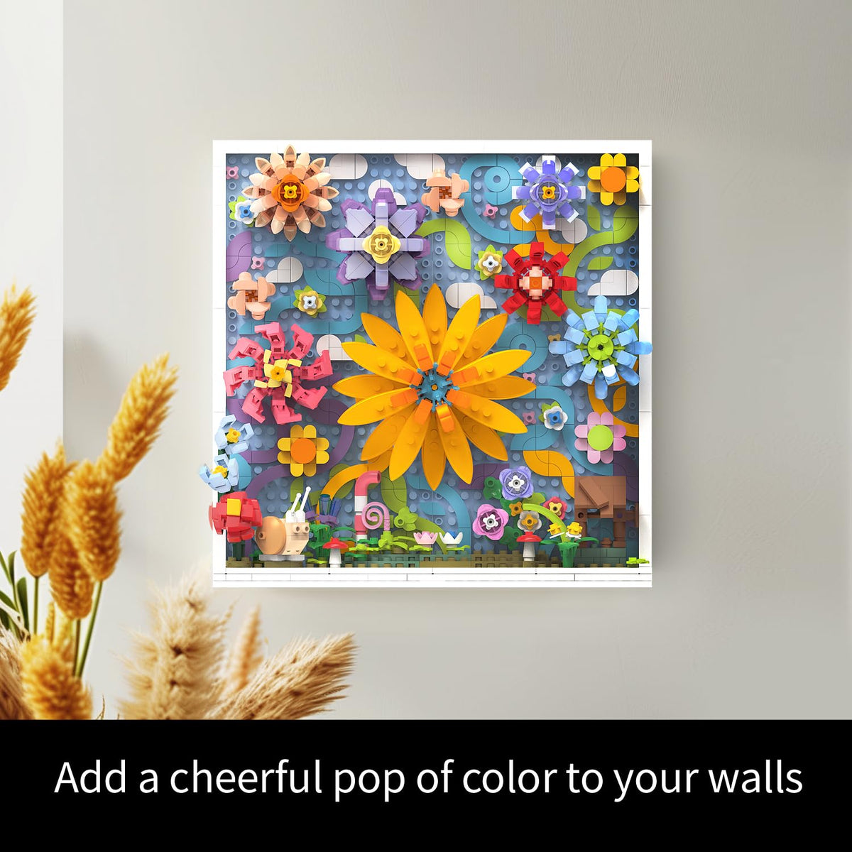 TG BLOCKS Micro Brick Flower World wall hanging showcases vivid florals for bright decor