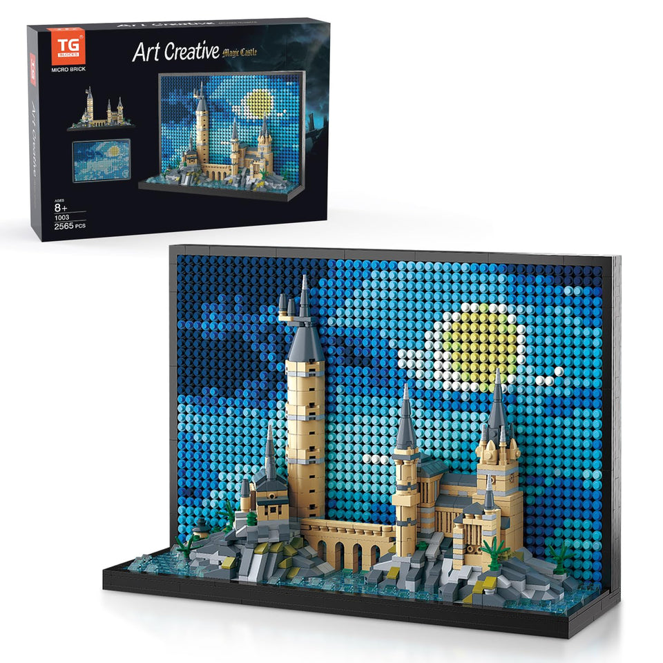 TG BLOCKS Micro Brick Magic Castle offers a striking shelf display for any room