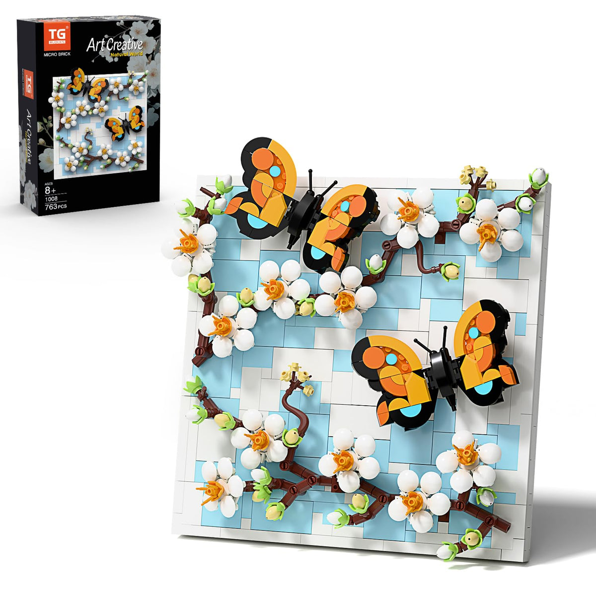 TG BLOCKS Micro Brick butterfly scene for a natural world display, a calm decorative centerpiece.