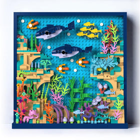 TG BLOCKS Ocean World build assembly shows colorful fish and detailed coral accents.