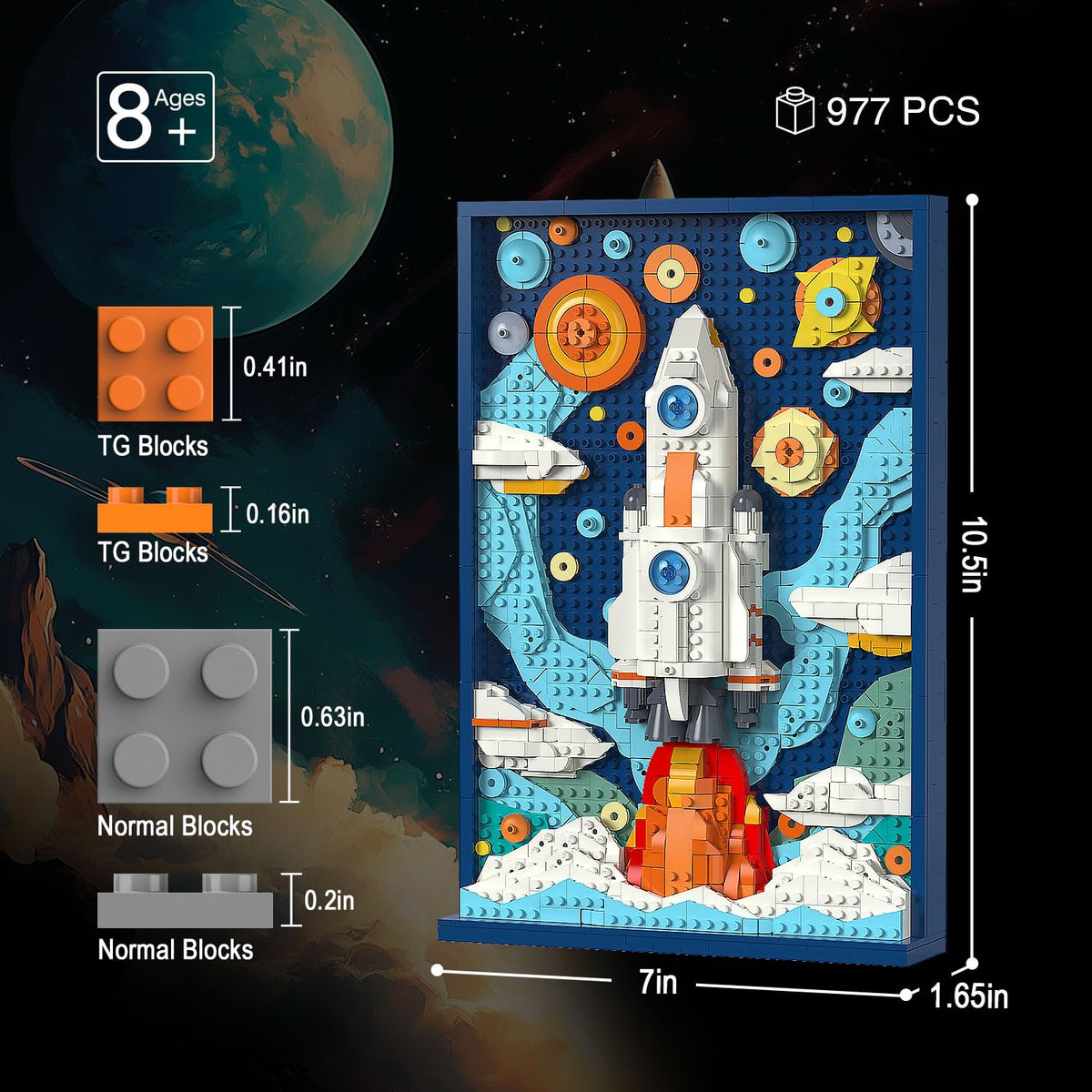 TG BLOCKS micro brick planetary scene design ideal for desk or shelf display.