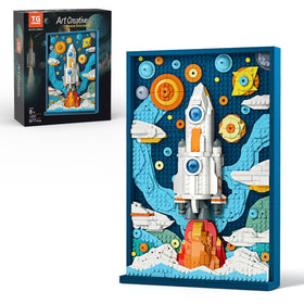 TG BLOCKS micro brick rocket model wall art featuring a detailed rocket scene for stylish decor.
