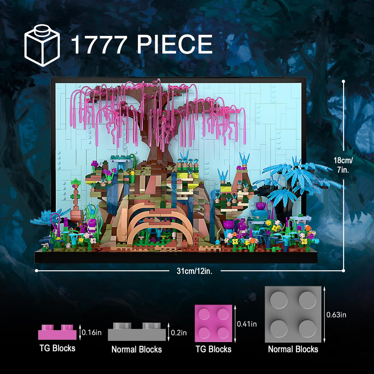 TG BLOCKS Micro Brick Tree of Life colorful-plants detail highlights lush greenery on a showcase