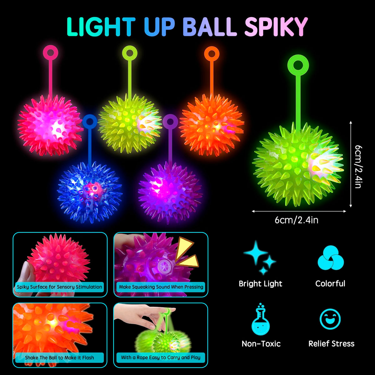 TGIQROVE LED flashing ball with squeaker for interactive indoor games.