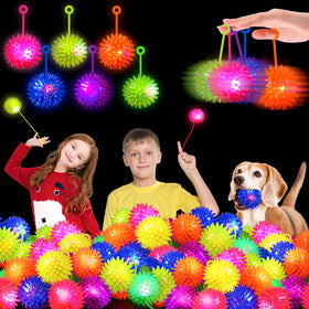 TGIQROVE light-up bouncy ball in six colors glowing during play for kids and dogs.