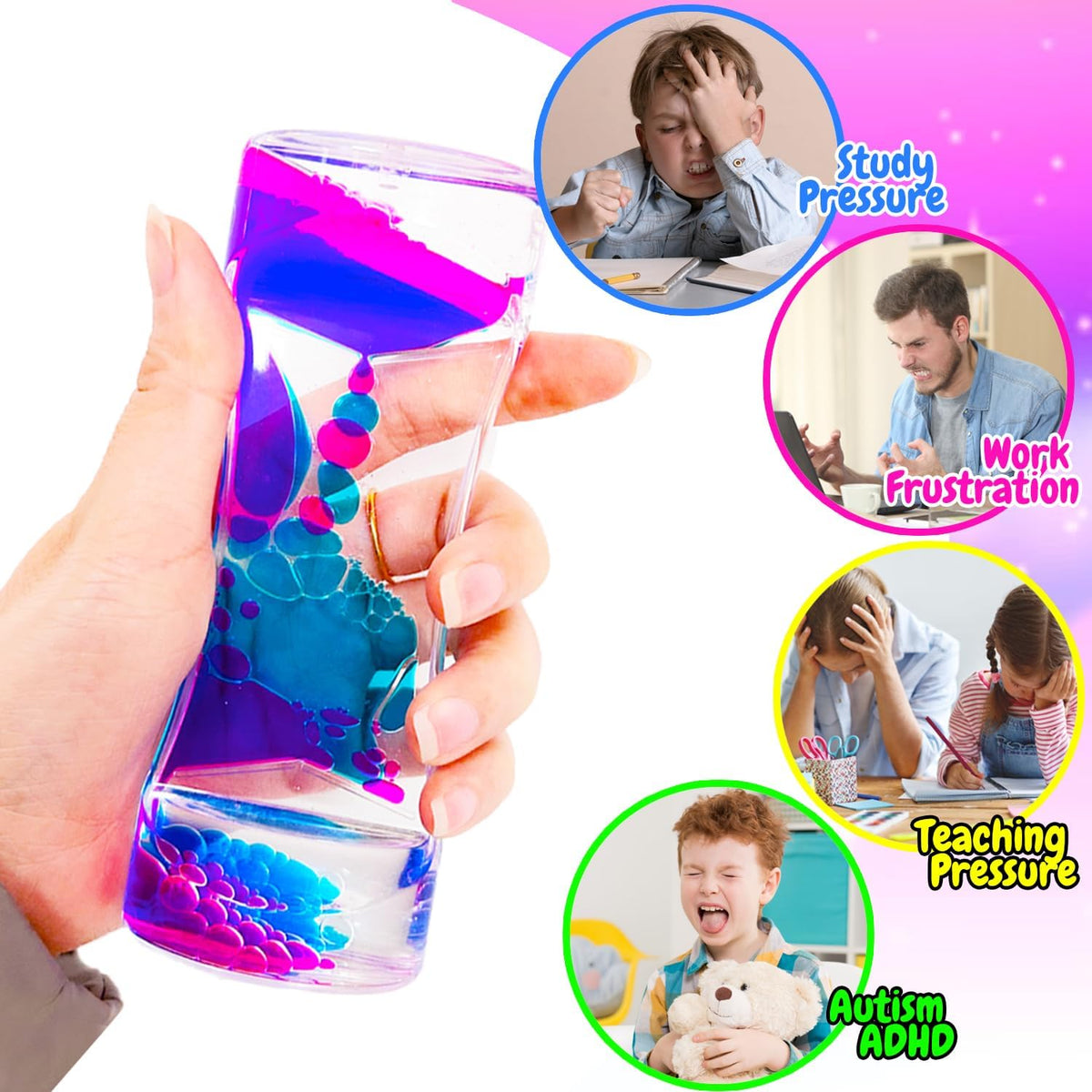 TGIQROVE sensory bubbler promotes stress relief through slow motion color drops.