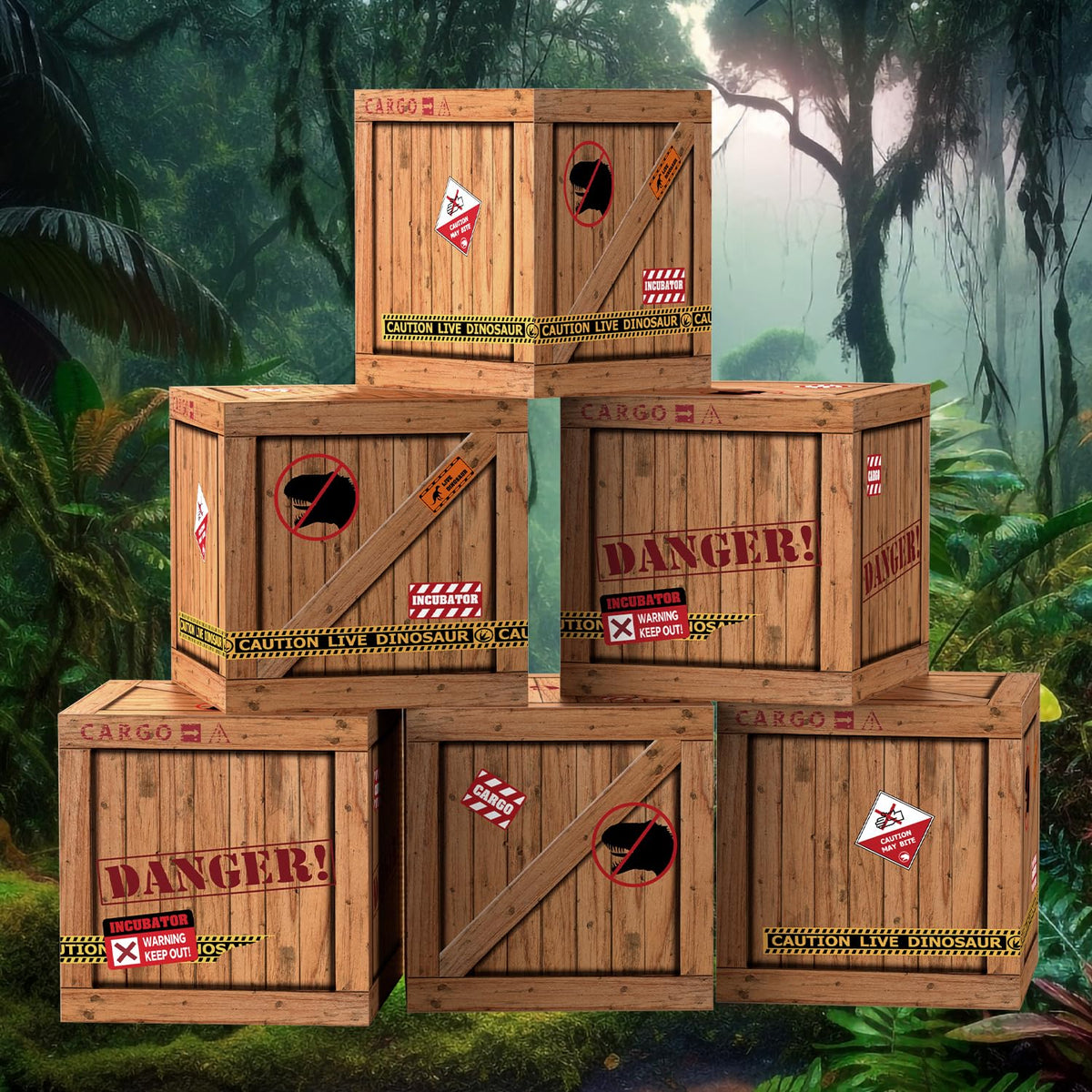 TGMMC dinosaur boxes collection: six wooden party décor pieces for impact