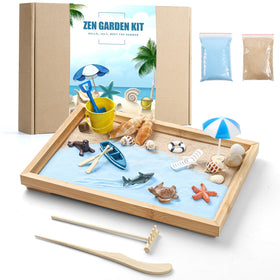 Thaibear Zen Garden Kit on a desk with bamboo tray for calm focus.