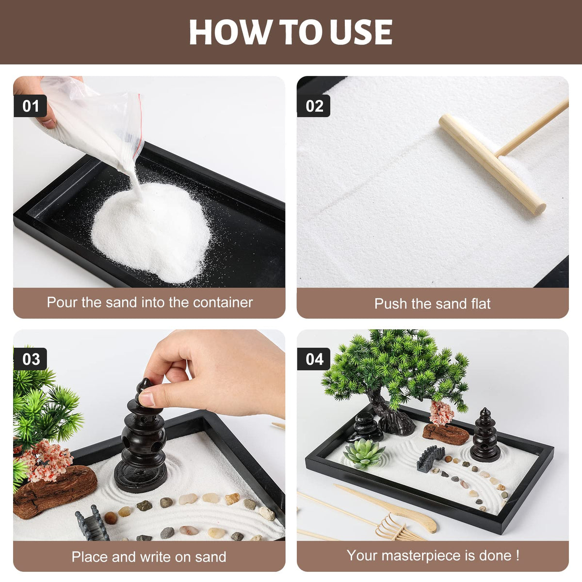Thaibear Zen Garden Kit miniature bonsai tree and bridge setup adding natural desk charm.