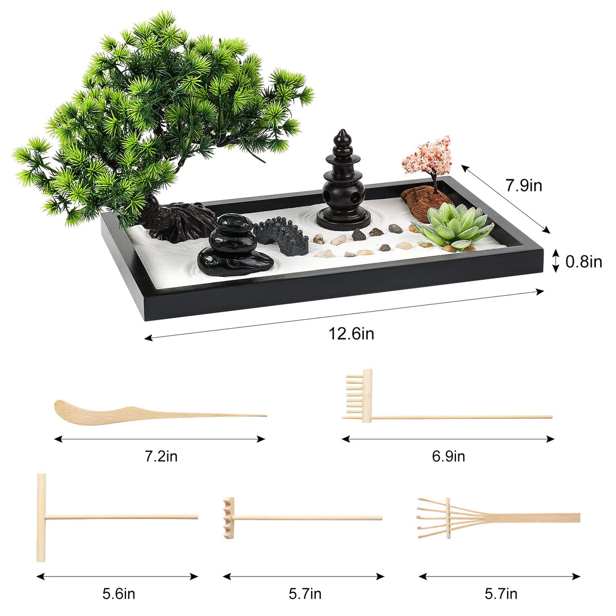 Thaibear Zen Garden Kit featuring white sand for tactile relaxation and visual serenity at the desk.